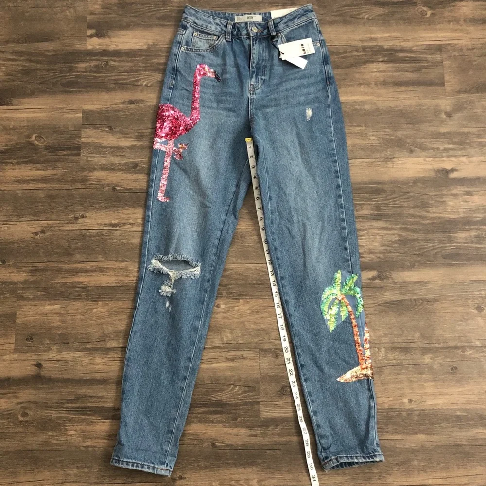 TOPSHOP Sequin “High Waisted/Mom/Tall” Jeans! 26 - Picture 2 of 7